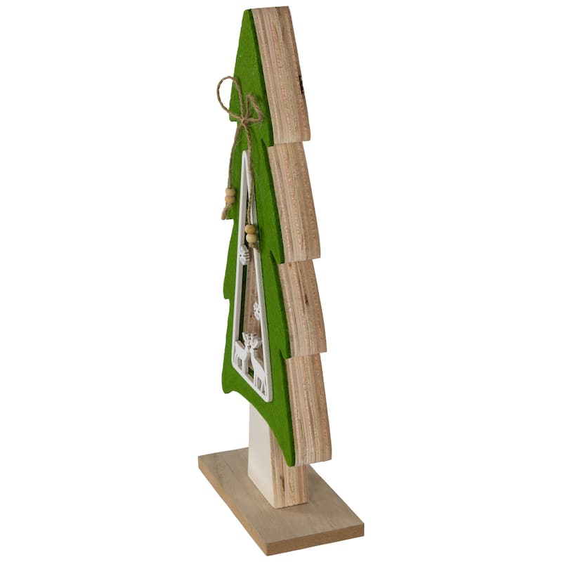 Woodland Tree with Reindeer Scene Wooden Christmas Decoration - 12"