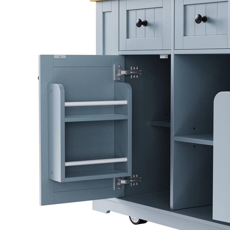 Kitchen Island on 5 Wheels with Drop Leaf, Rolling Island Cart with Power Outlet, Bar Cabinet with Internal Racks & 2 Bar Stools