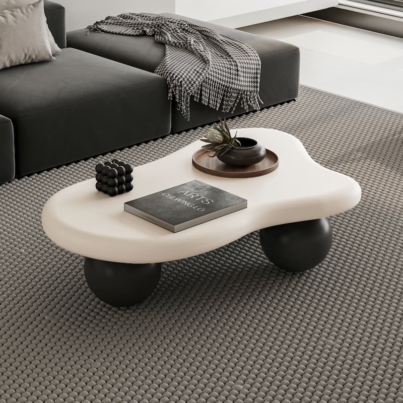 40 Inch Cloud Shaped Coffee Table with 3 Ball Legs for Living Room