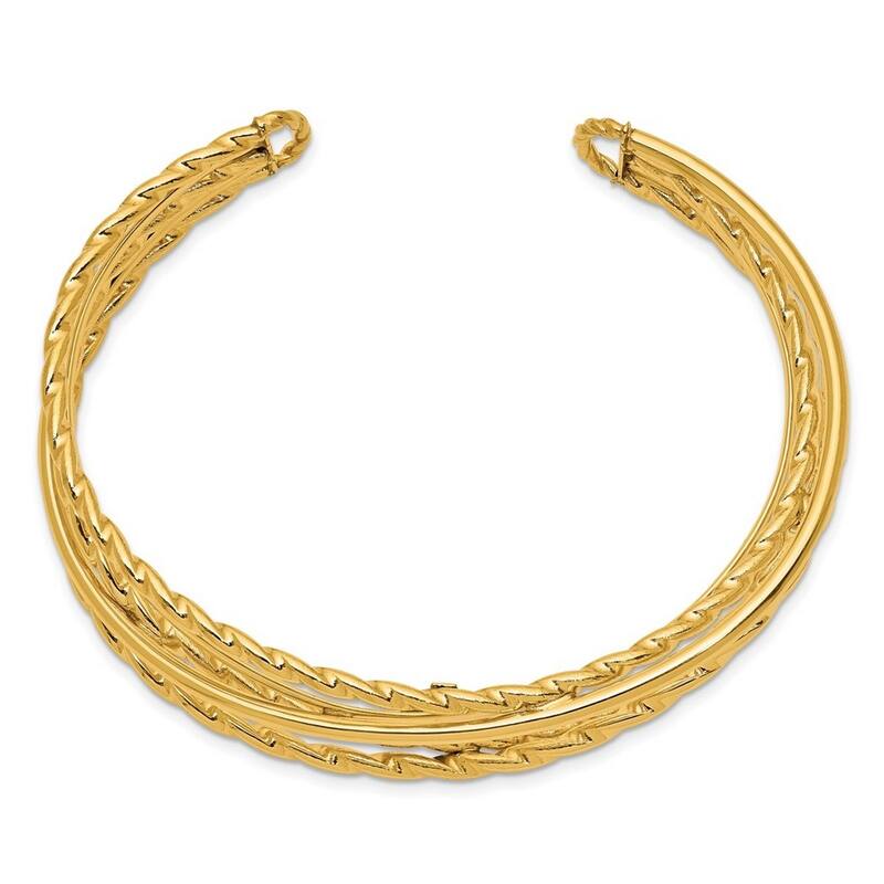 Curata 14kYellow Gold Polished Multi Tube Cuff Stackable Bangle Bracelet