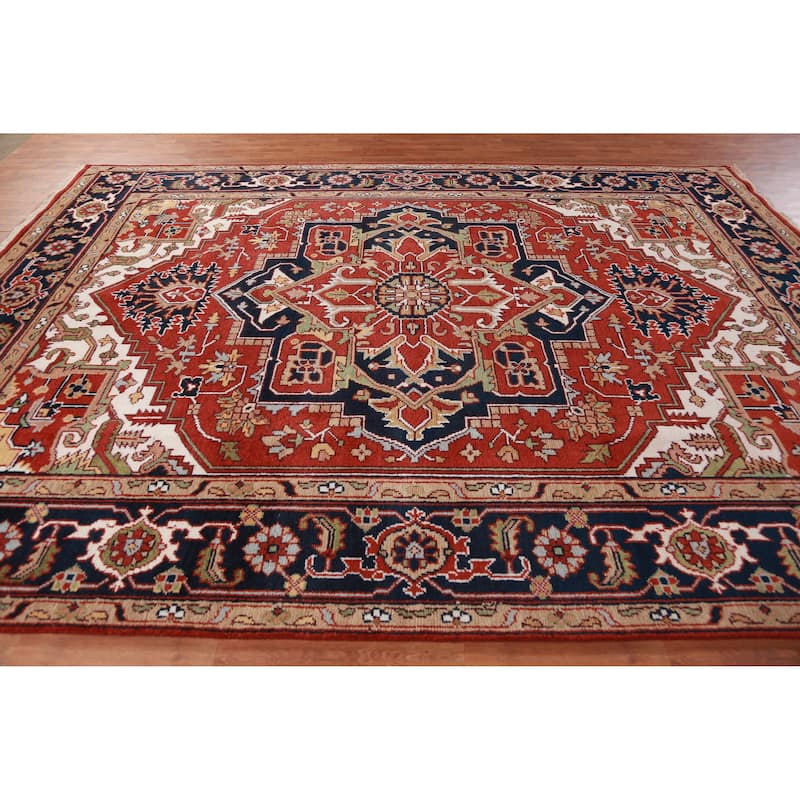 Hand Knotted Oriental 100% Wool Carpet Traditional Medallion Oranges & Rust Heriz (serapi) Area Rug - 11' 10'' X 9' 0''