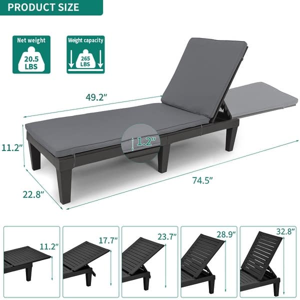 dimension image slide 5 of 15, Outdoor Chaise Lounge Chairs (Set of 2) with Adjustable Backrest