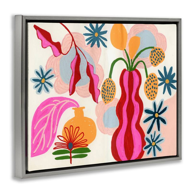 Stupell Eclectic Mod Flower Vases Framed Floater Canvas Wall Art Design By Suzanne Allard