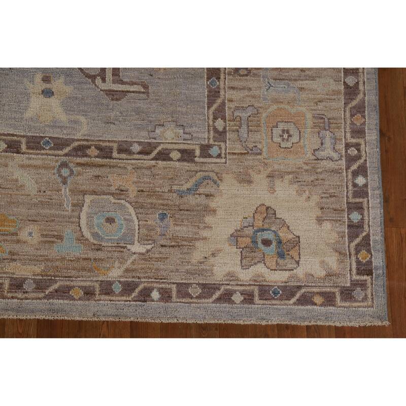 Hand Knotted Oriental 100% Wool Carpet Transitional All-Over Greys & Charcoal Oushak Area Rug - 9' 11'' X 8' 2''