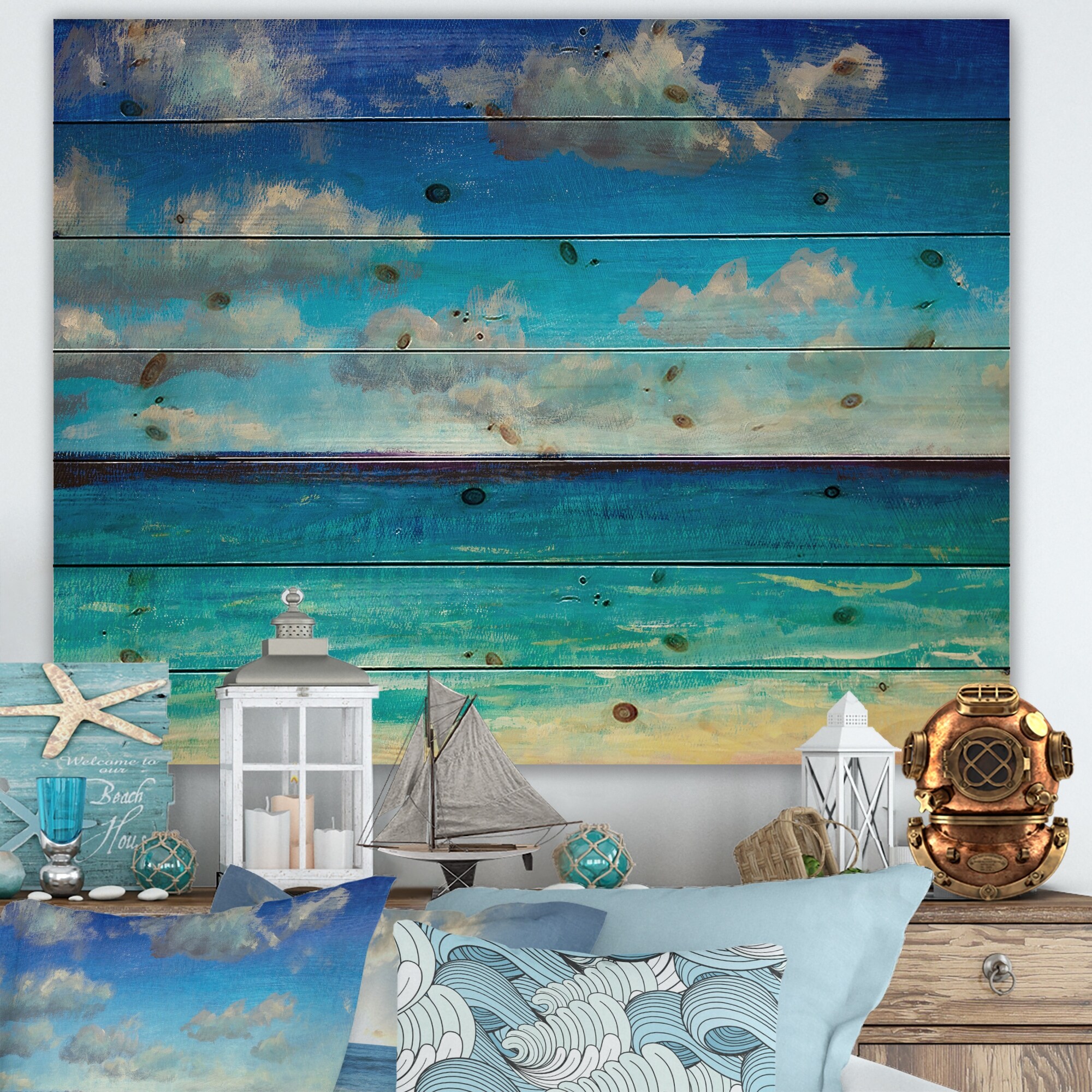 Designart 'Fiji White Beach Blue Ocean' Coastal Print on-image