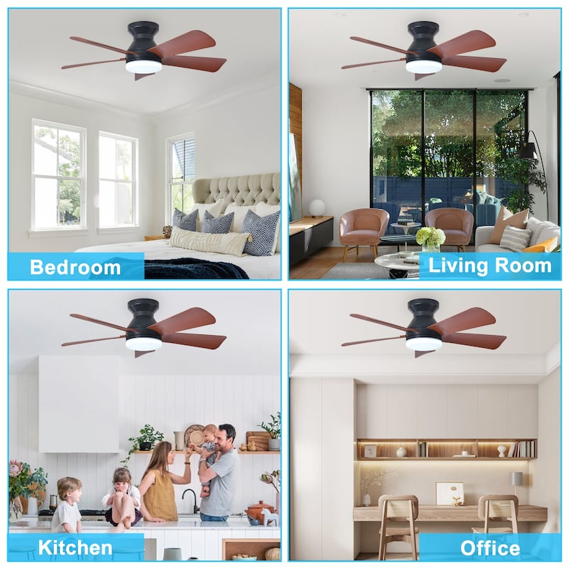 42/35 Inch Low Profile Ceiling Fan with Light: Dimmable, Remote Control, 6-Speed, 5 Blades