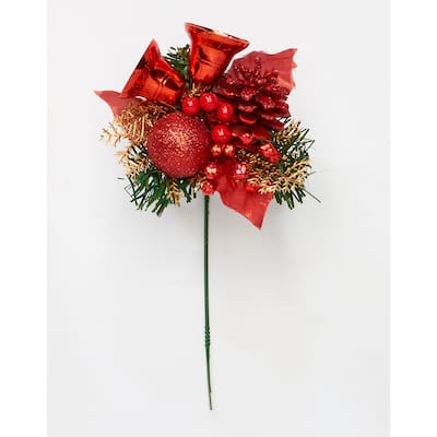 Chritsmas Holly Bell Pick, Red, Set of 12 - Red - 8