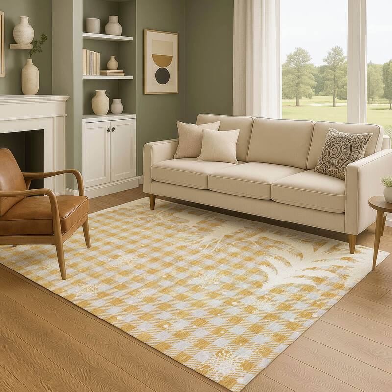 Premium Washable Super Soft Winter Reindeer Tree Mayfield Rug - Gold - 5' x 7'6"