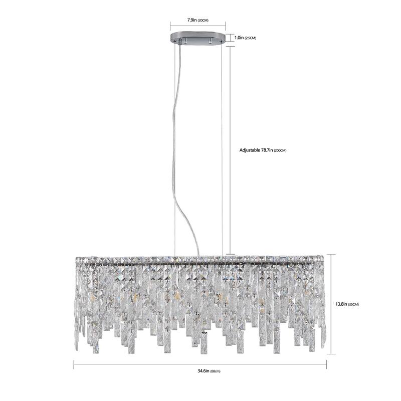 Oval Crystal Chandelier, Modern Ceiling Light Fixture with Reflective Hanging Crystals for Dining Room, Living Room