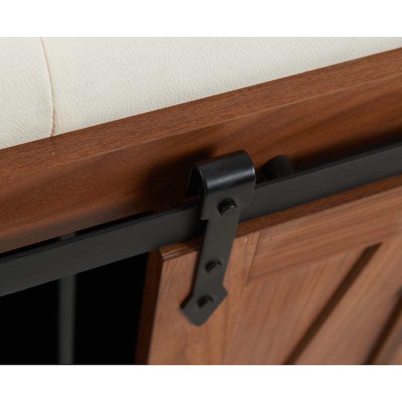 Anmytek Dog Crate Bench with Padded Seat,Wooden Pet Kennel Furniture,End of Bed Bench Ottoman with Removable Cushion