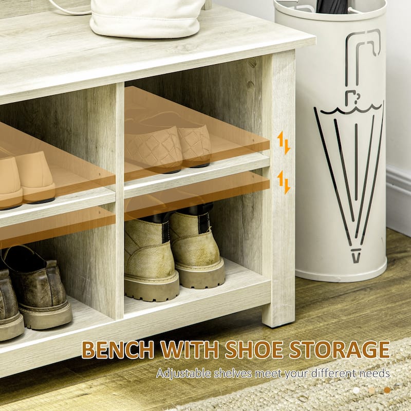 HOMCOM Hall Tree with Shoe Storage Bench, Entryway Bench with Coat Rack, Accent Coat Tree with Adjustable Shelves