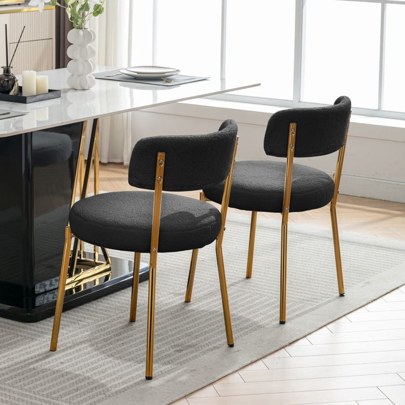 Mixoy 20"Counter Height Bar Stools,Modern Teddy Fleece Bar Stools,Velvet Dinning Chair with Metal Legs for Kitchen Island - Set of 2 - Black with gold legs - Short