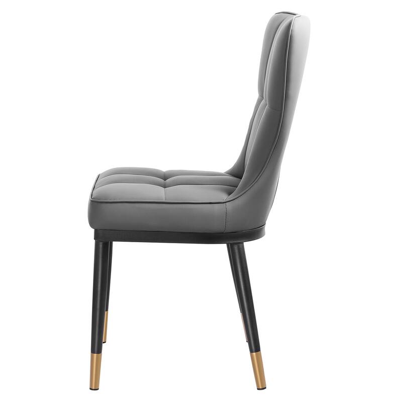 Faux Leather Upholstered Dining Chairs Set of 4 with Checked Pattern