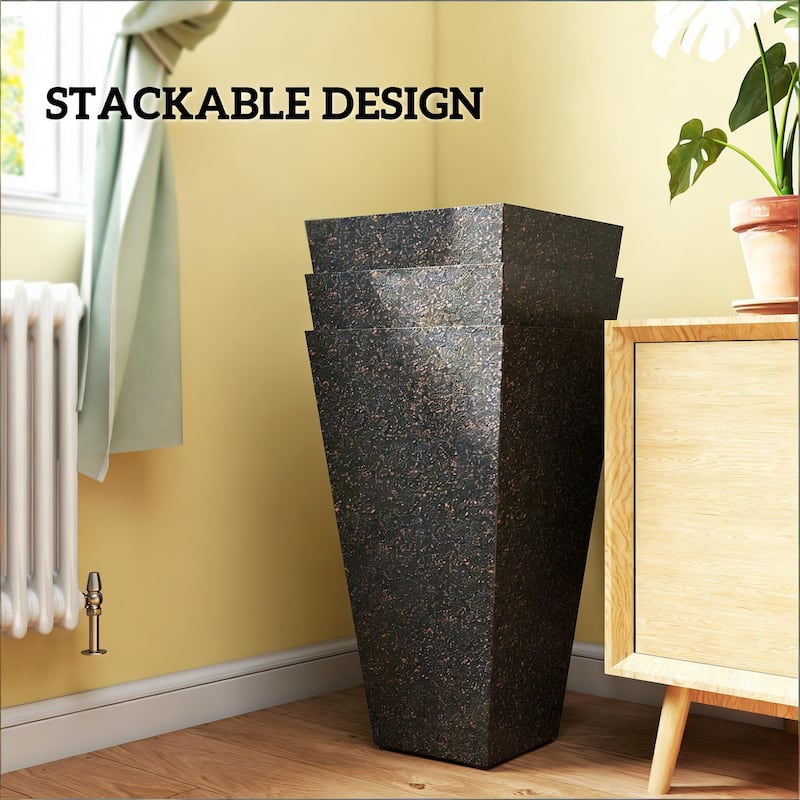 Tall Planters Set of 3, Taper Planters with Drainage Holes for Outdoor Plants