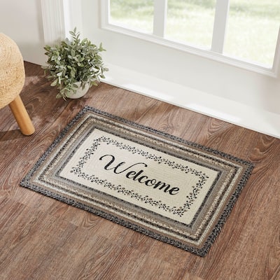 Floral Vine Jute Rug Rect Welcome w/ Pad 20x30