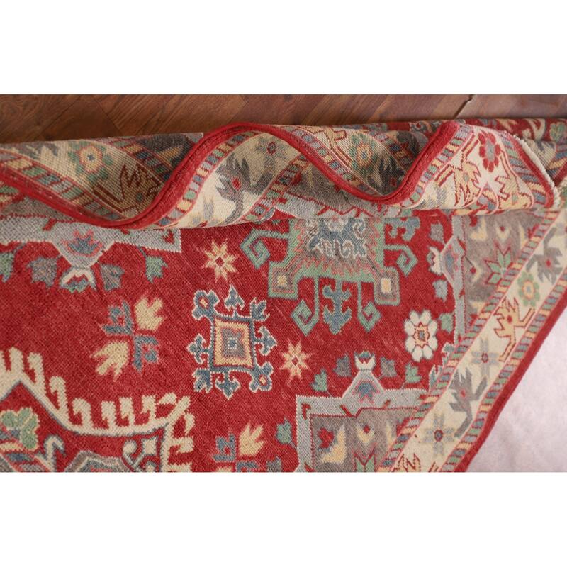 Red Kazak Accent Rug Handmade Geometric Wool Carpet - 3'4"x 4'8"