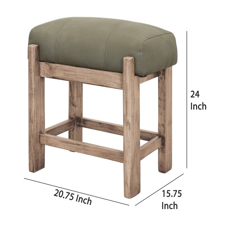Eray Counter Stool, Olive Green Cushioned Seat, Melina Wood, 24 Inch