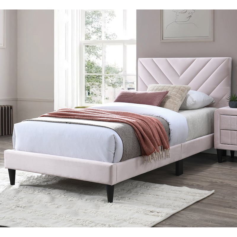 Velvet Upholstered Adjustable Headboard Full Bed with V-stitching Design