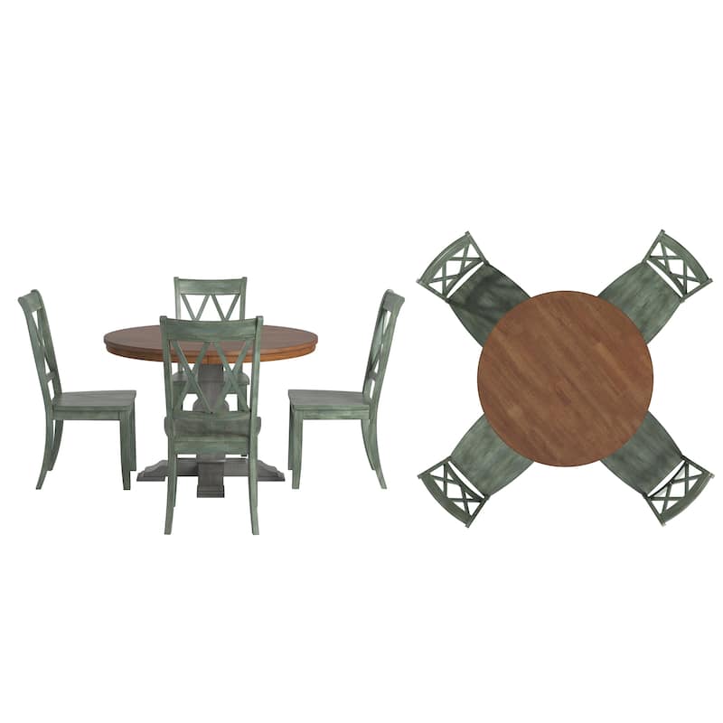 Ronda 45" Round Solid Wood Top Dining Set with X-Back Chairs