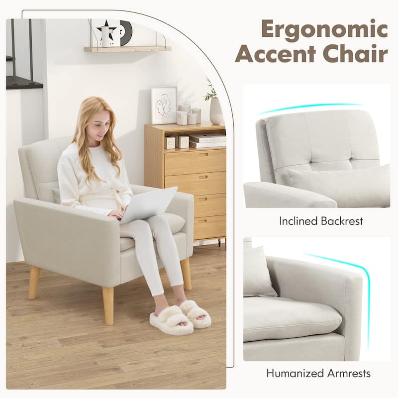 Linen Tufted Accent Chair with Lumbar Pillow and Wood Legs - 30" x 31" x 33.5"