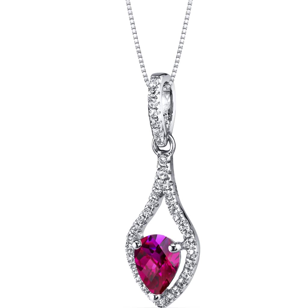 Oravo 14k White Gold Created Ruby Pendant Checkerboard 1.00 cts