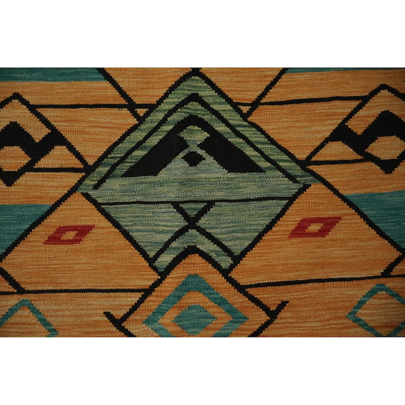 Hand Woven Oriental 100% Wool Carpet Southwestern Tribal Oranges & Rust Kilim Area Rug - 9' 11'' X 8' 5''