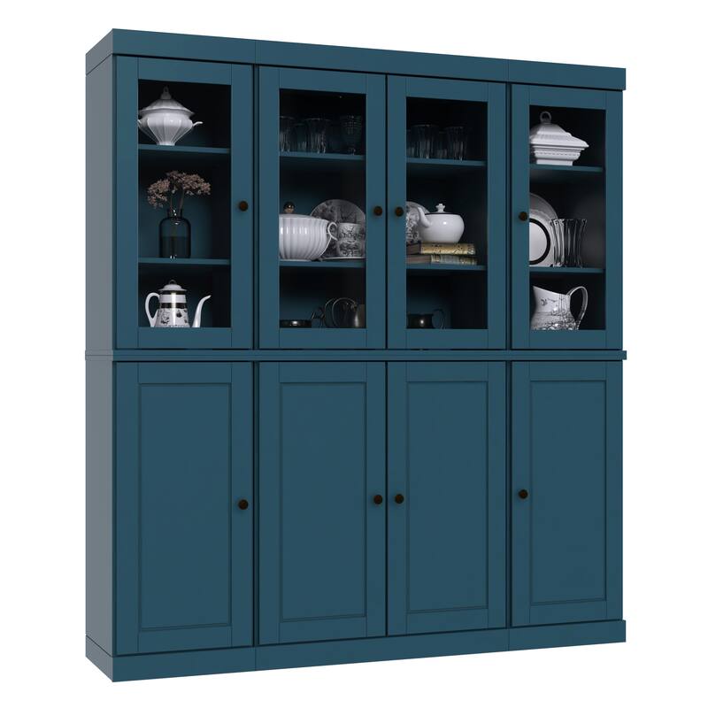 Palace Imports 100% Solid Wood Pantry China Cabinet, Raised Panel & Clear Glass Doors, Adjustable Shelves, 65" Wide, 71.5" Tall