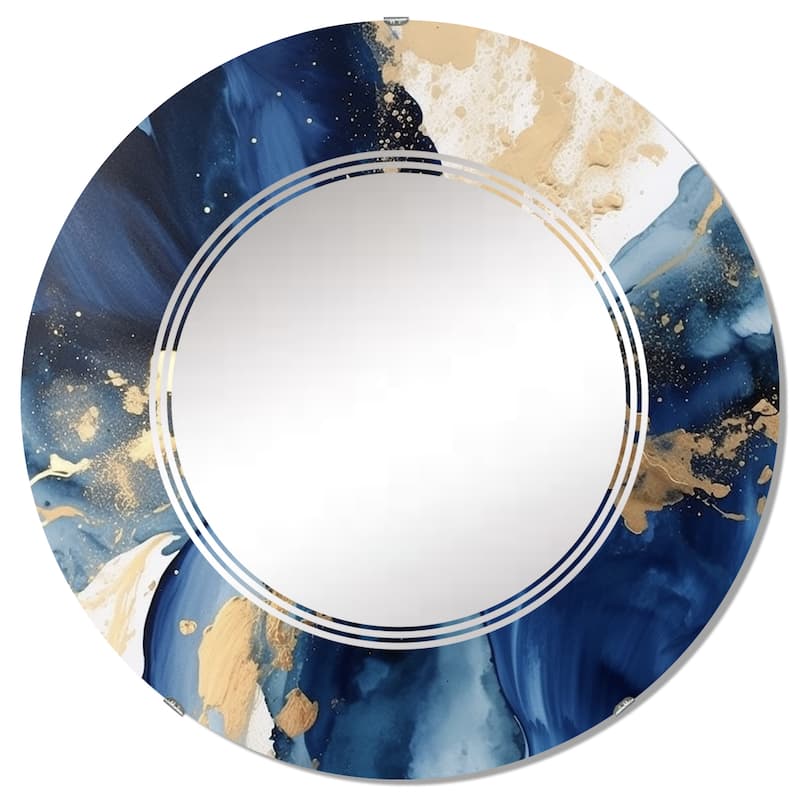 Designart "Dark Blue and Gold Strokes VIII" Fractals Modern Wall Mirror
