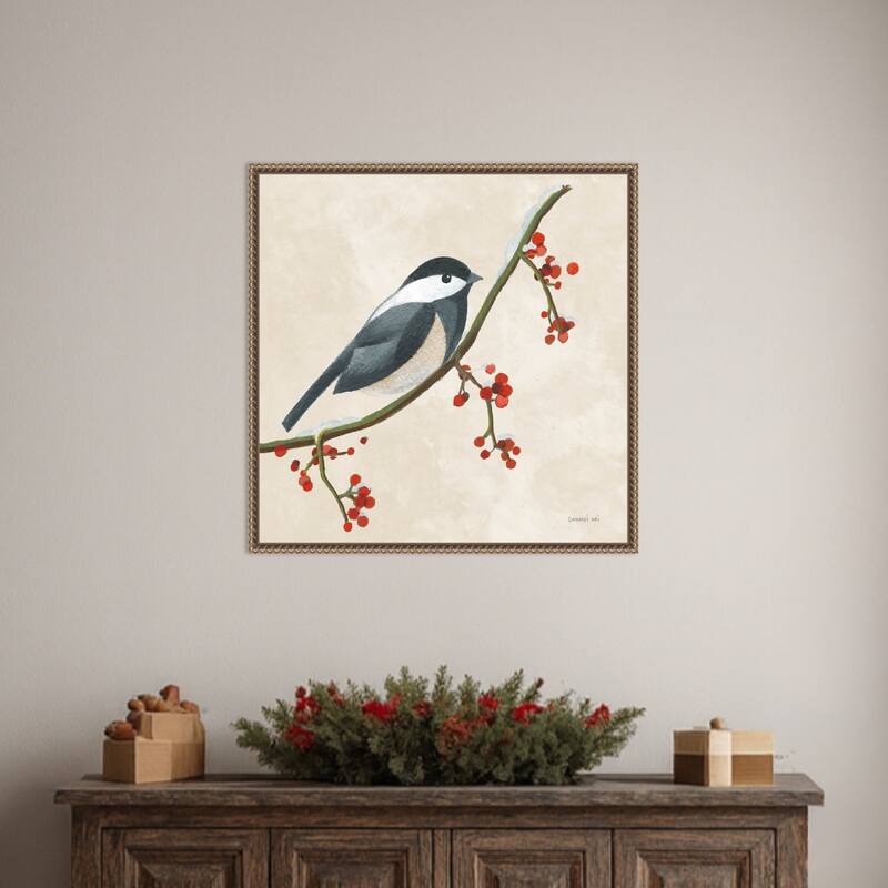 Festive Friends II by Danhui Nai (22 x 22 in.), Framed Canvas Wall Art Print - Sylvie Beaded Dark Gold