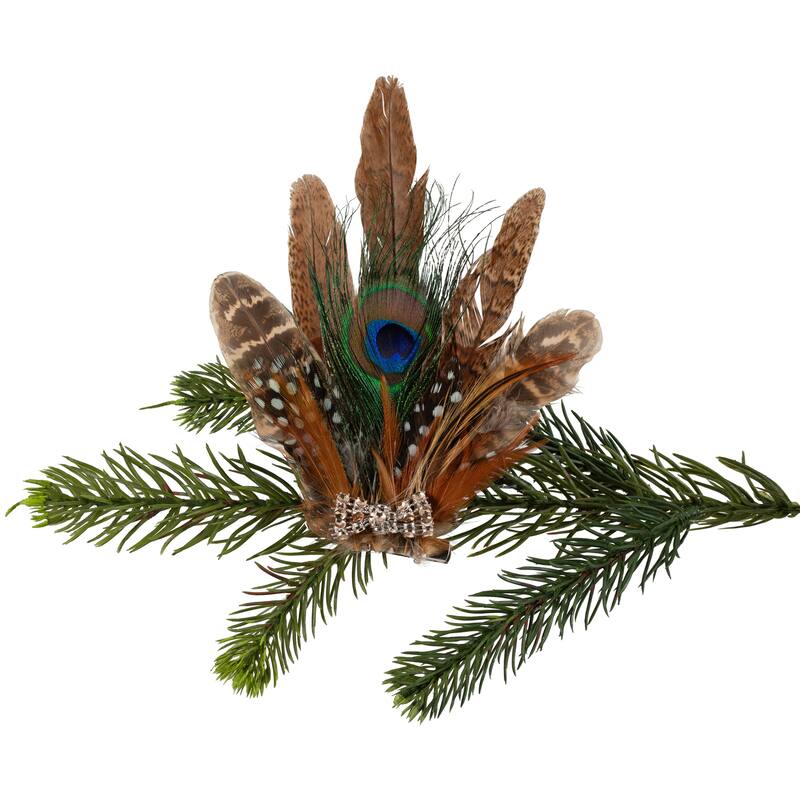 Peacock Feather Christmas Clip-On Ornament - 6" - Brown, White and Green