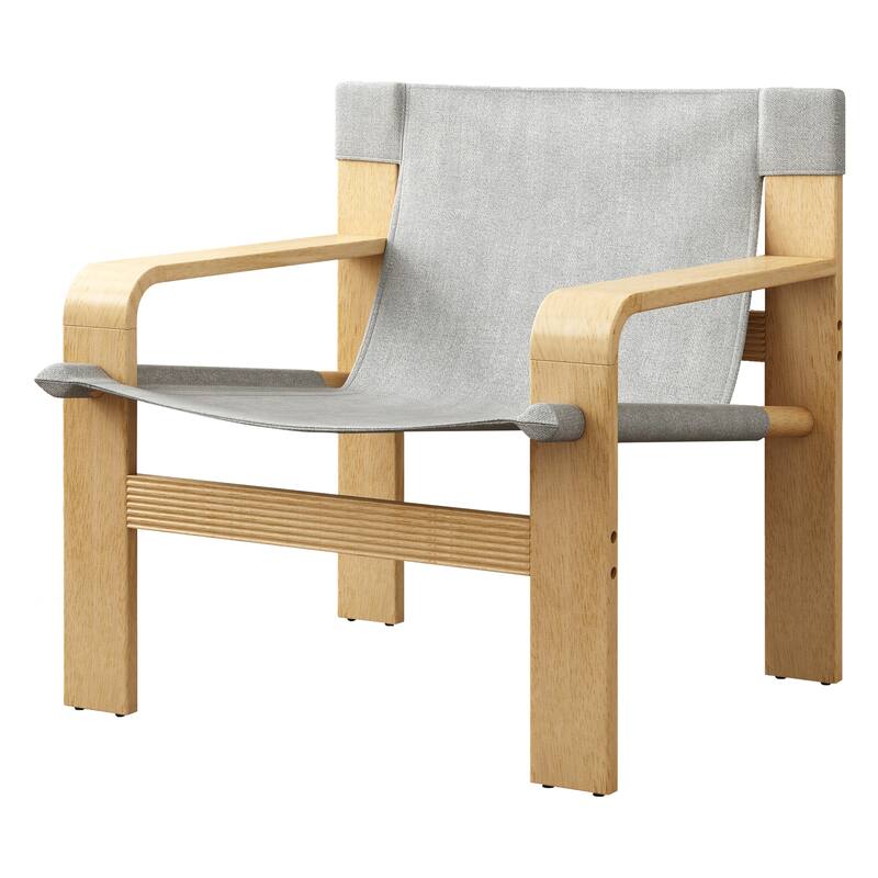 Oak Frame Mid-Century Accent Chair with Washable Linen Upholstery and Wide Armrests（250lb Capacity）