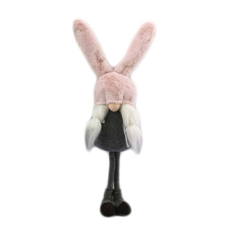 HomeRoots 20" Gray and Pink Fabric Bunny Ears Sitting Gnome - 5.12' X '20.1' X '7.1