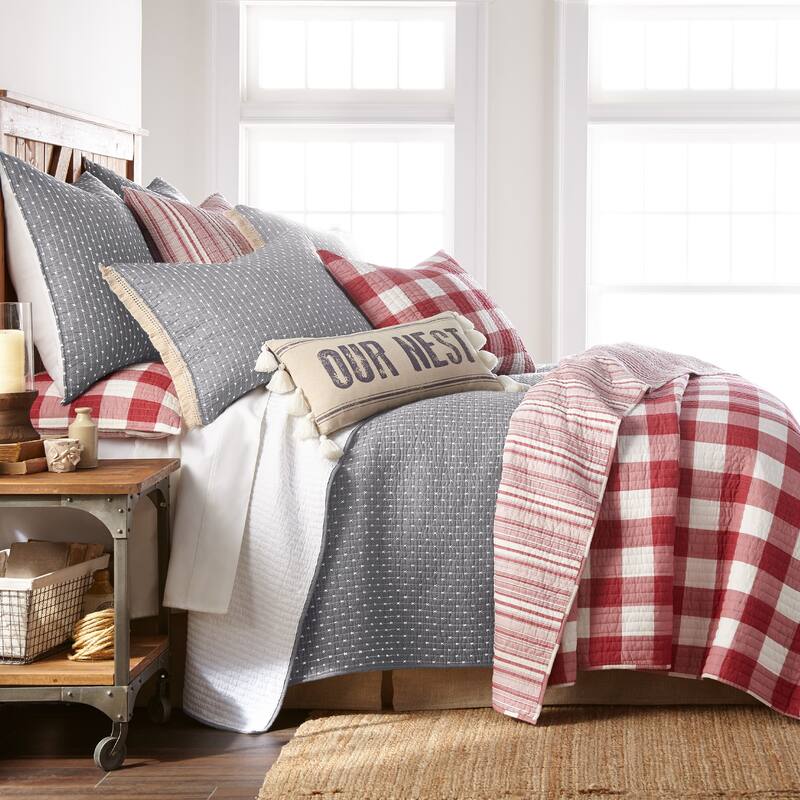 Cross Stitch White on Grey Full/Queen Quilt Set - Levtex Home