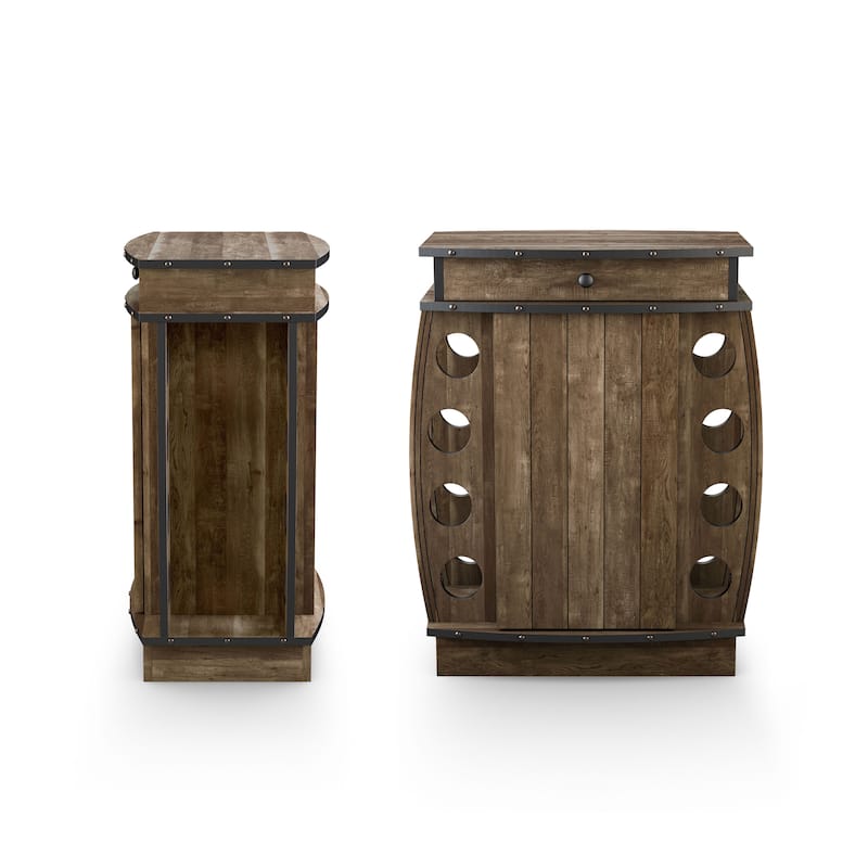 DH BASIC Rustic Oak Multi-storage Bar Cabinet by Denhour
