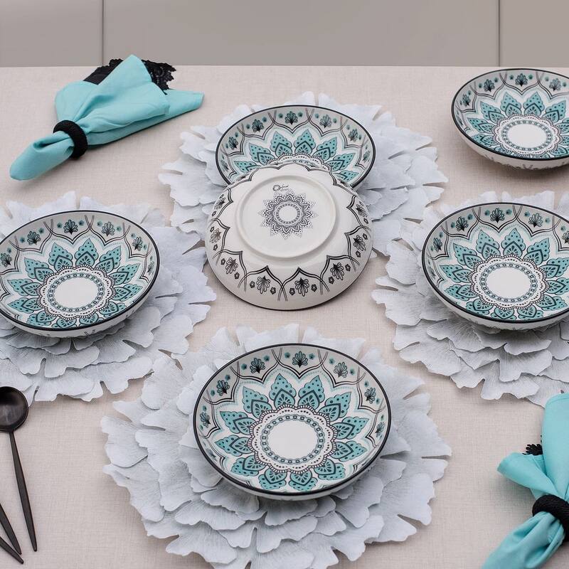 Manhattan Comfort Coup 12 Medium 8.46" Salad Plates - Blue and Black