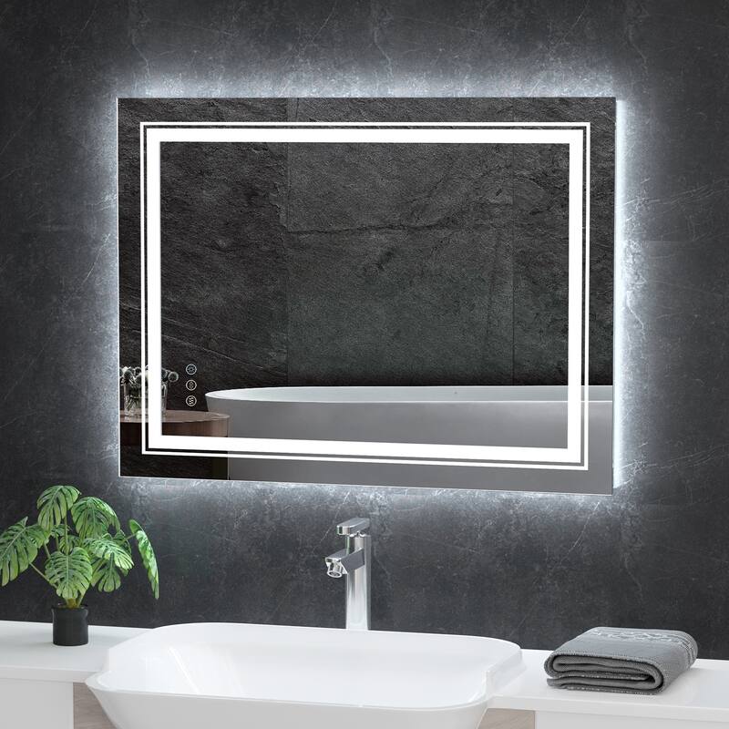 Large Rectangular Frameless Anti-Fog LED Wall Bathroom Vanity Mirror - 32'' x 24''