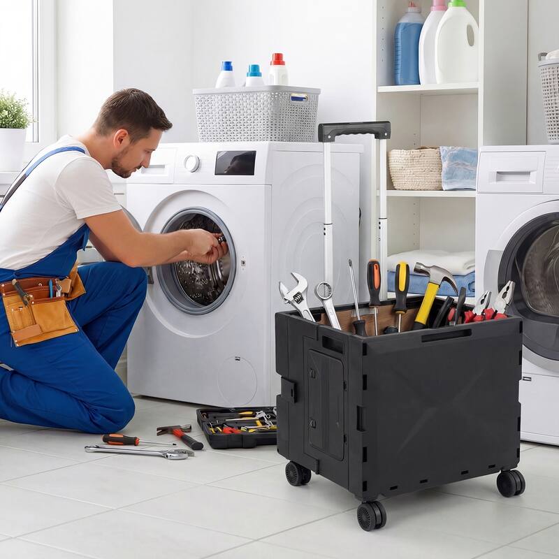 Gymax Foldable Utility Cart on 4 Rotate Wheels w/Telescoping Handle