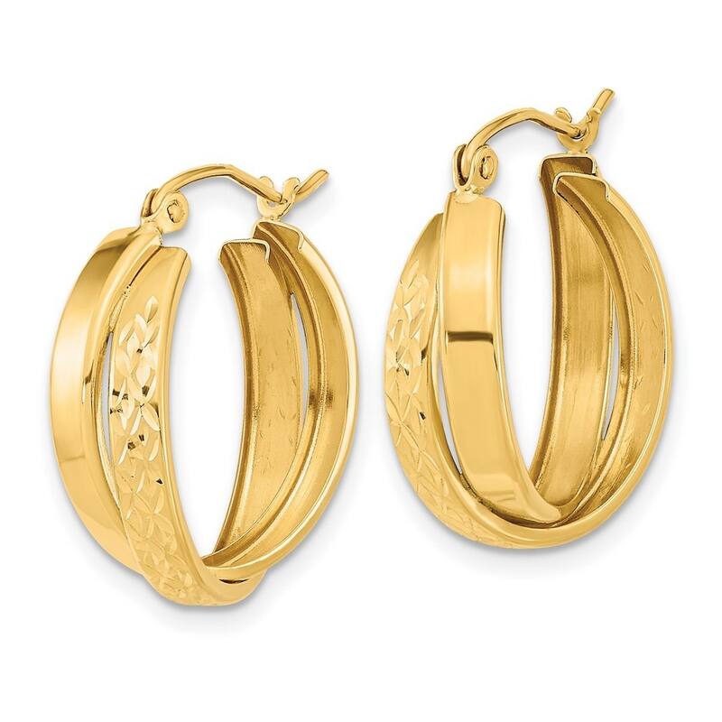 Curata 14k Yellow Gold Polished and Sparkle Cut Twist Hoop Earrings 21.8x6.8mm