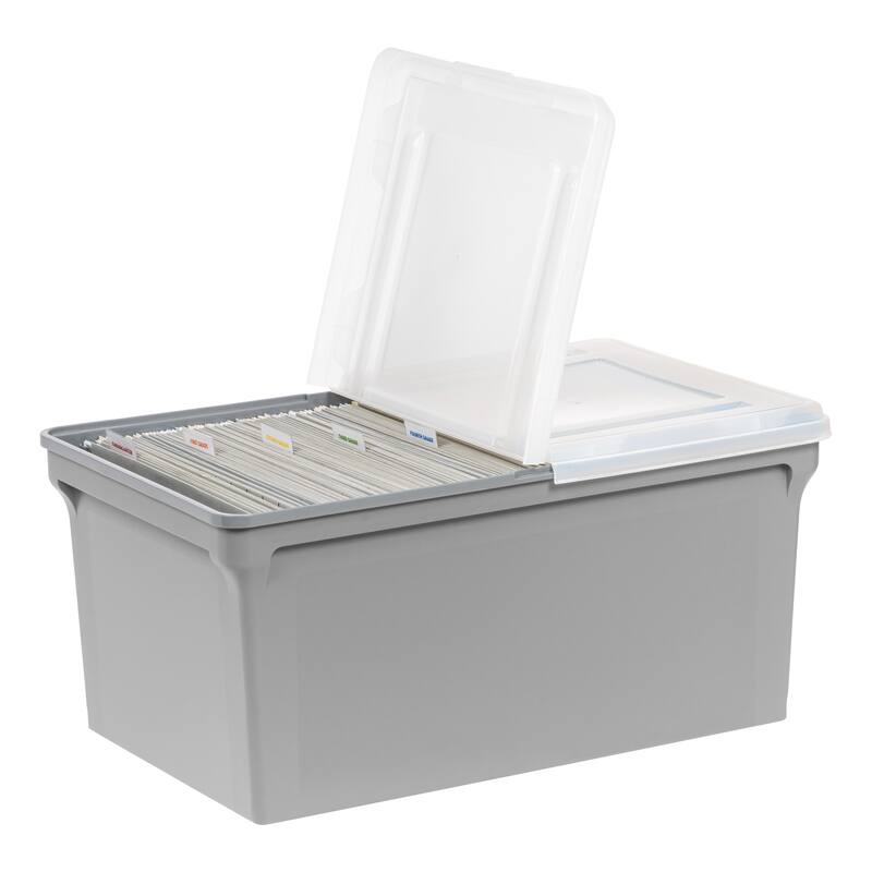 IRIS USA® File Boxes 44 Qt Buckle Lid - Gray - Set of 4
