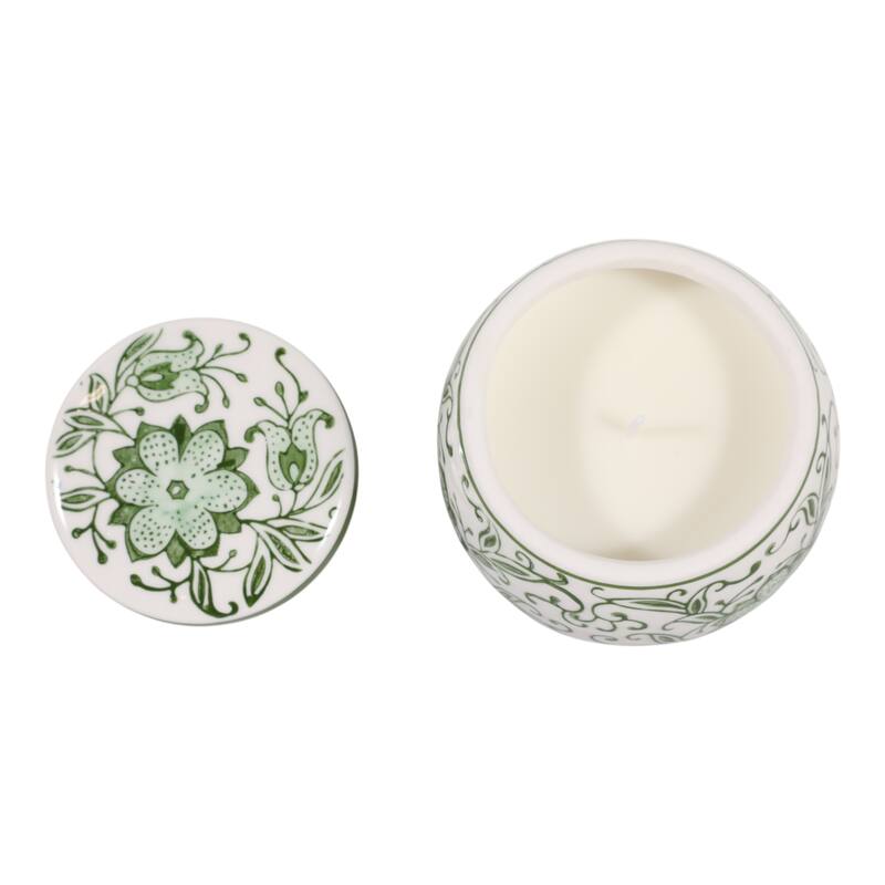 Decorative Ceramic Candle with Lid - Lavender Verbena Scented Candle - 4.5"