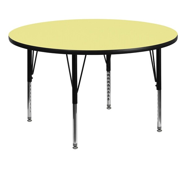 Offex 60'' Round Activity Table with Yellow Thermal Fused Laminate Top and Height Adjustable Pre-School Legs - N/A