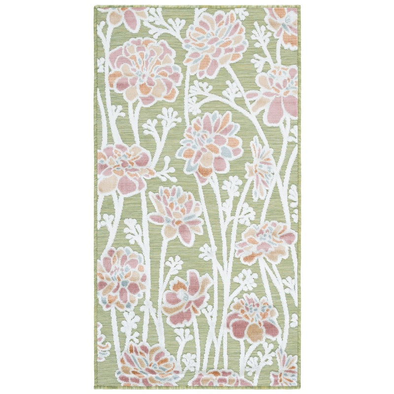 SAFAVIEH Cabana Carolane Indoor/ Outdoor Floral Rug - 2'7" x 5' - Green/Pink