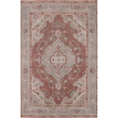 Vintage Tabriz Persian Vintage Area Rug Handmade Brown Wool Carpet - 6'8"x 10'0"