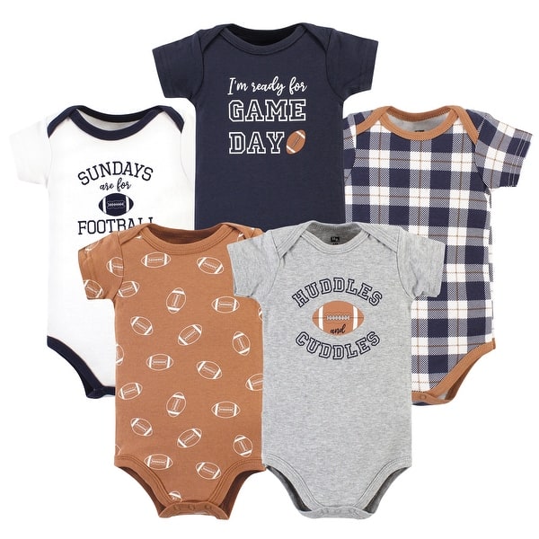 slide 1 of 1, Hudson Baby Infant Boy Cotton Bodysuits, Football Huddles 5-Pack 0-3 Months - Football Huddles 5-Pack