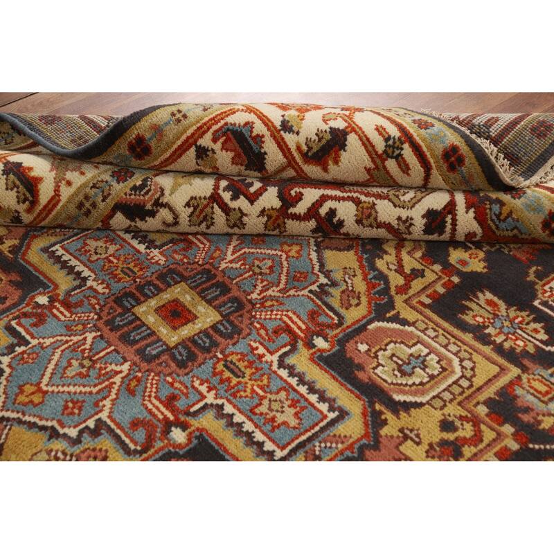 Charcoal Gray Heriz Serapi Indian Area Rug Handmade Wool Carpet - 7'10"x 9'11"