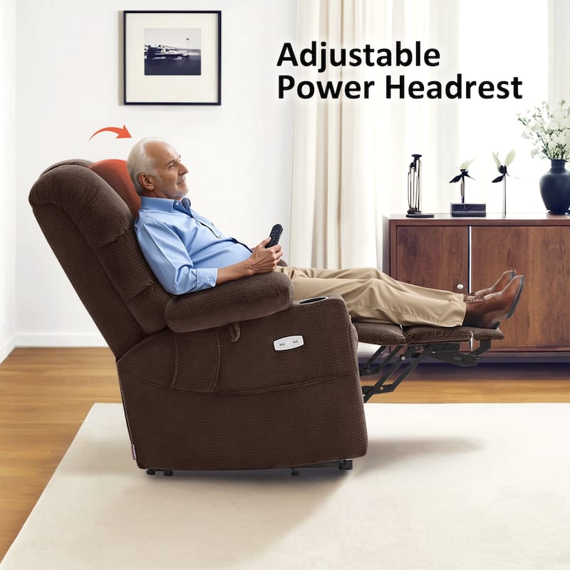 MCombo Large Dual Motor Power Lift Recliner Chair with Massage and Dual Heating for Elderly People, Faux Leather