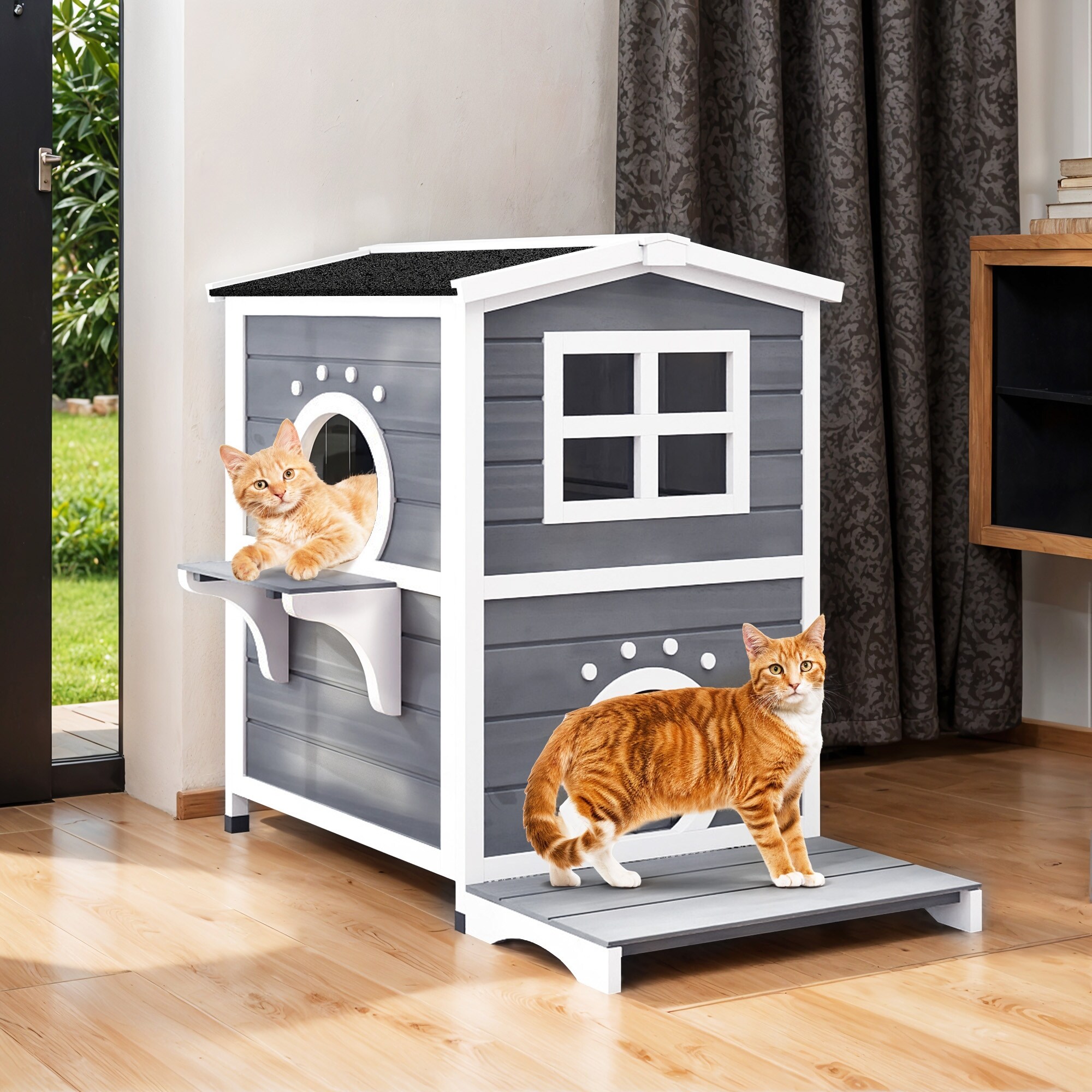 Moasis Two Story Outdoor Cat House for 2 Cats Cat Shelter with Openable Roof On Sale Bed Bath Beyond 41527960