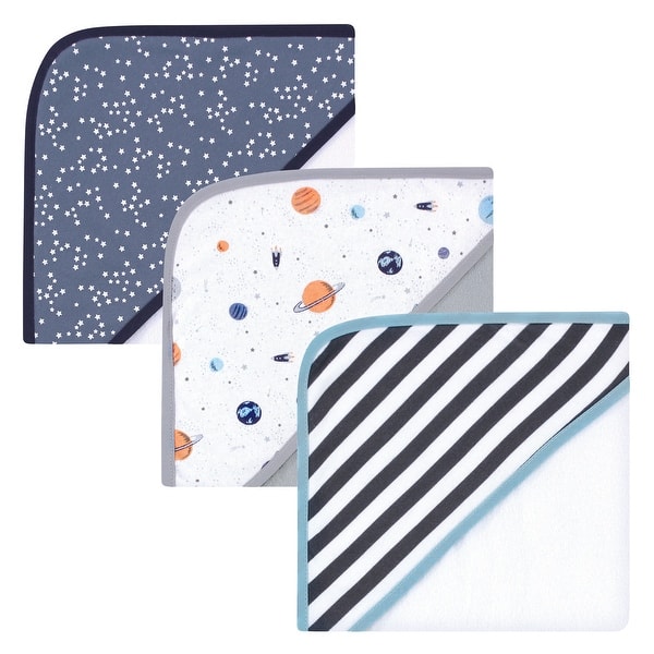 slide 1 of 1, Hudson Baby Infant Boy Cotton Rich Hooded Towels, Space, One Size - Space - One Size One Size - Space