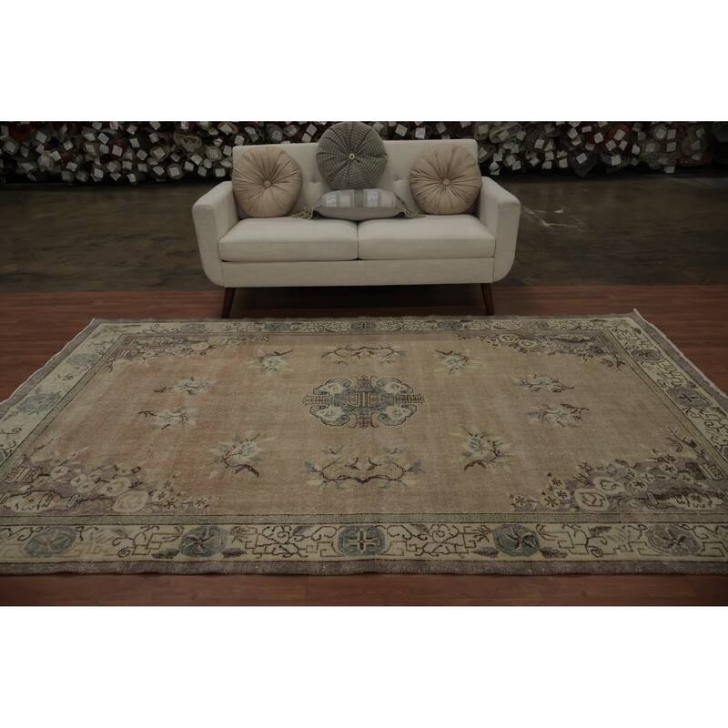 Hand Knotted Oriental 100% Wool Carpet Transitional Medallion Brown Anatolian Area Rug - 9' 7'' X 6' 1''