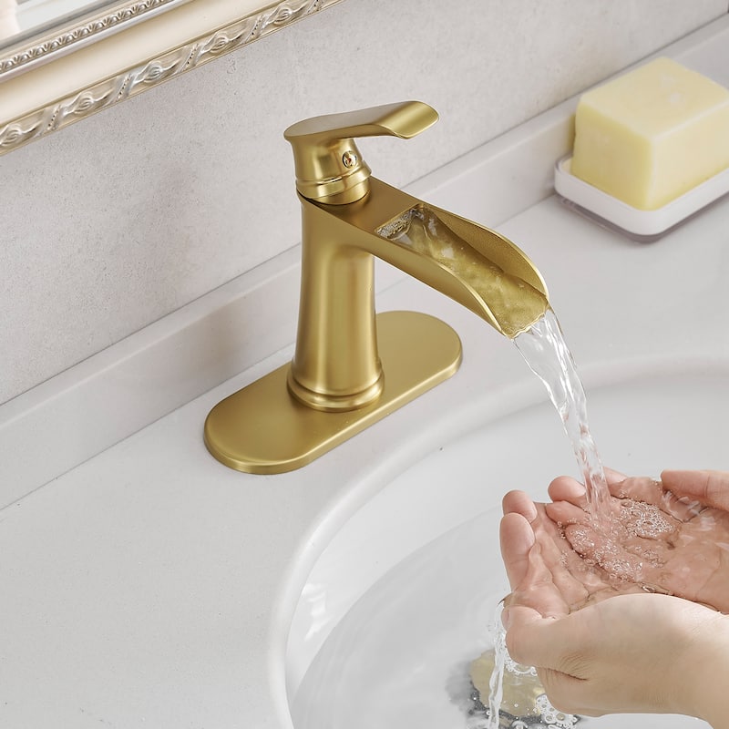 Single-handle Bathroom Waterfall Sink Faucet with Drain and Deckplate